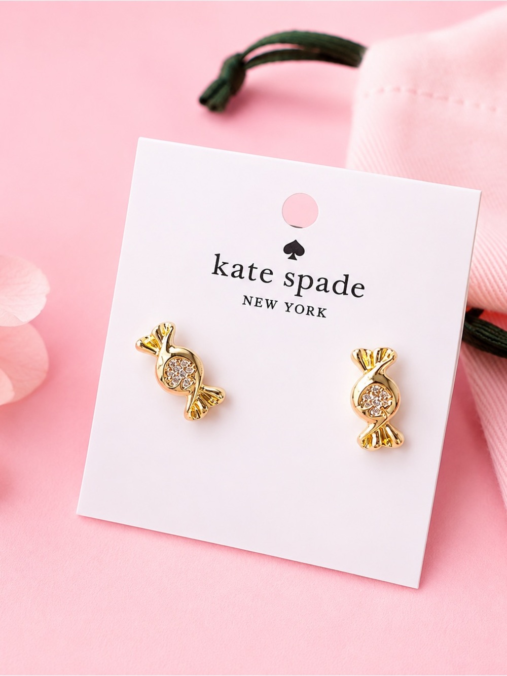 kate spade Gold Candy Stud Earrings with Pink Backing